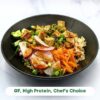 Vegan Korean Bibimbap: Brown Rice, Tofu, Radish, Cucumber, Carrot