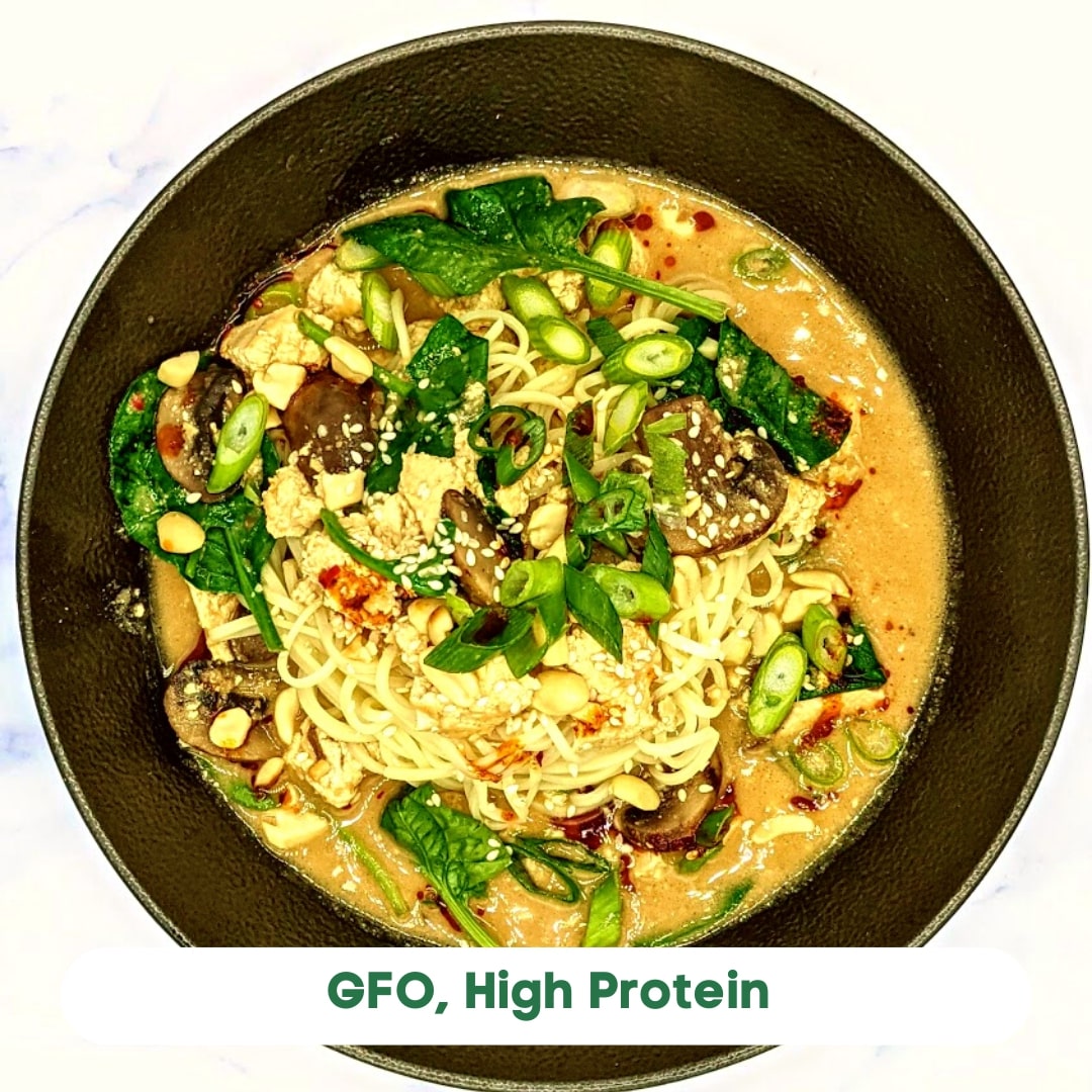 Vegan Satay Noodle with Tofu, Mushrooms and Spinach