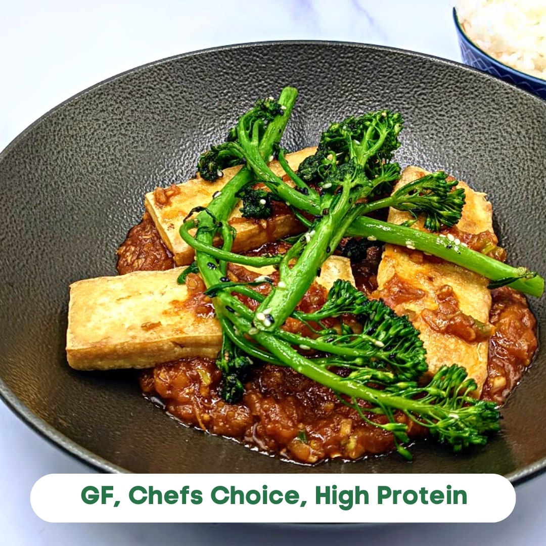 Vegan Tofu Braised in Gochujang paste with Broccolini